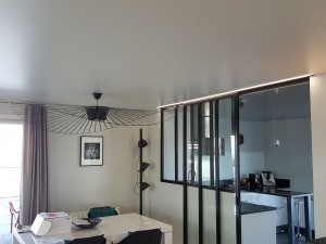 plafond blanc mat avec lustre design noir